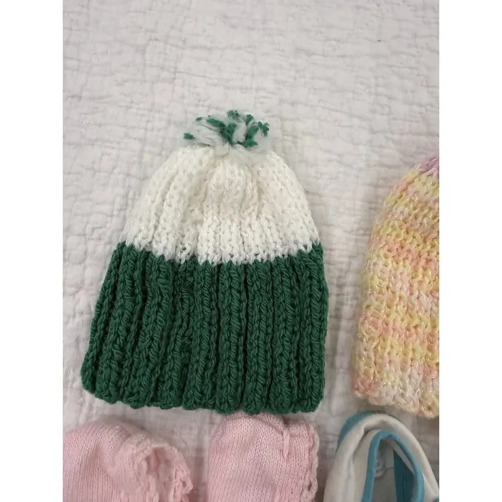 Vintage Newborn baby girl bundle 2 booties and 2 beanies